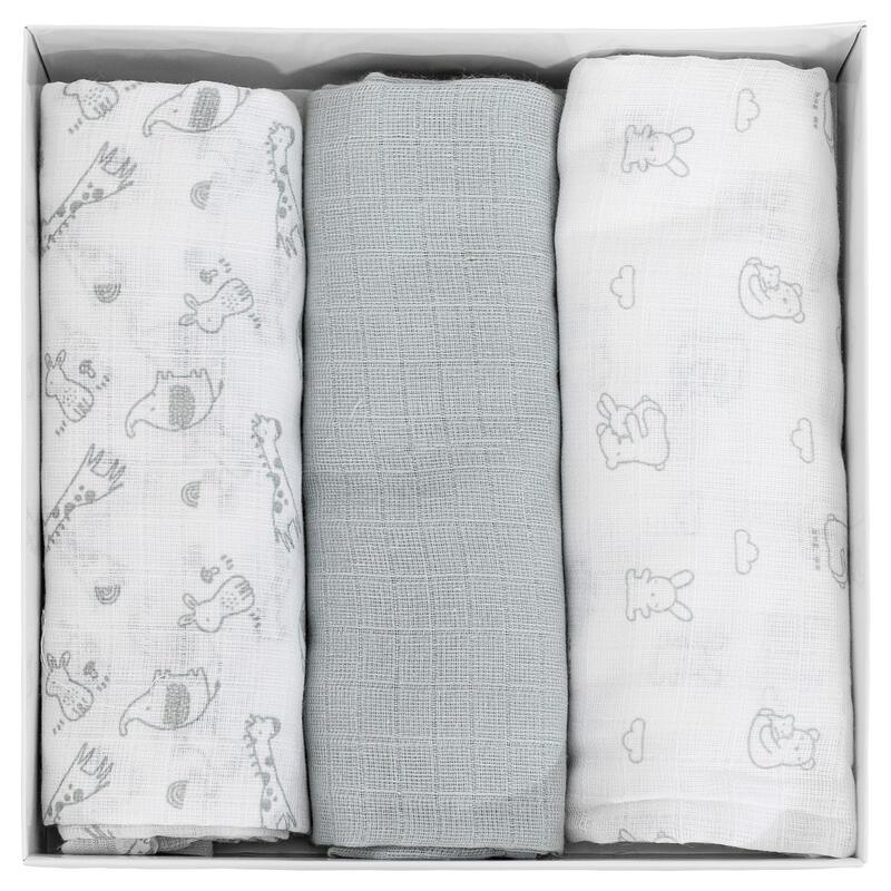 SET 3 QUADRATI DI GARZA 100  COTONE 70x70 CM grigi