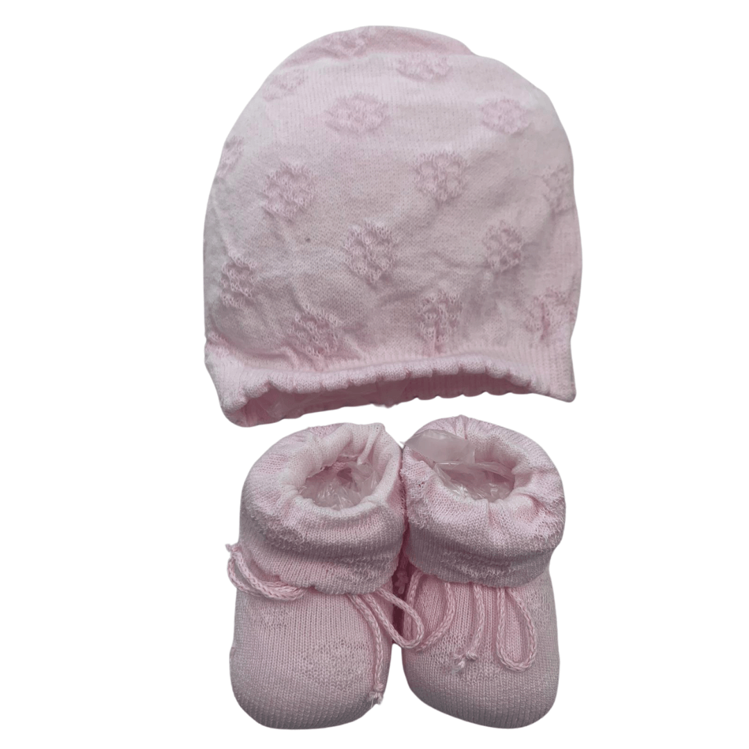 set cappellino e scarpette culla col. rosa caveja - Baby Shop Store