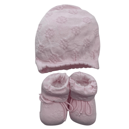 set cappellino e scarpette culla col. rosa caveja - Baby Shop Store