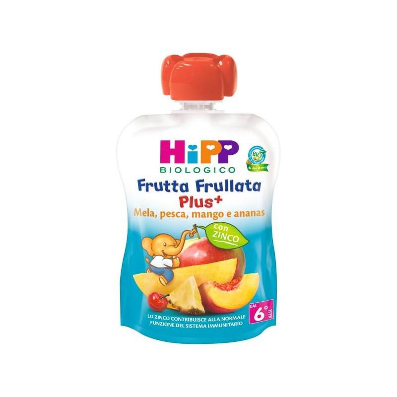 Mezcla de frutas Hipp: manzana, melocotón, mango y piña.