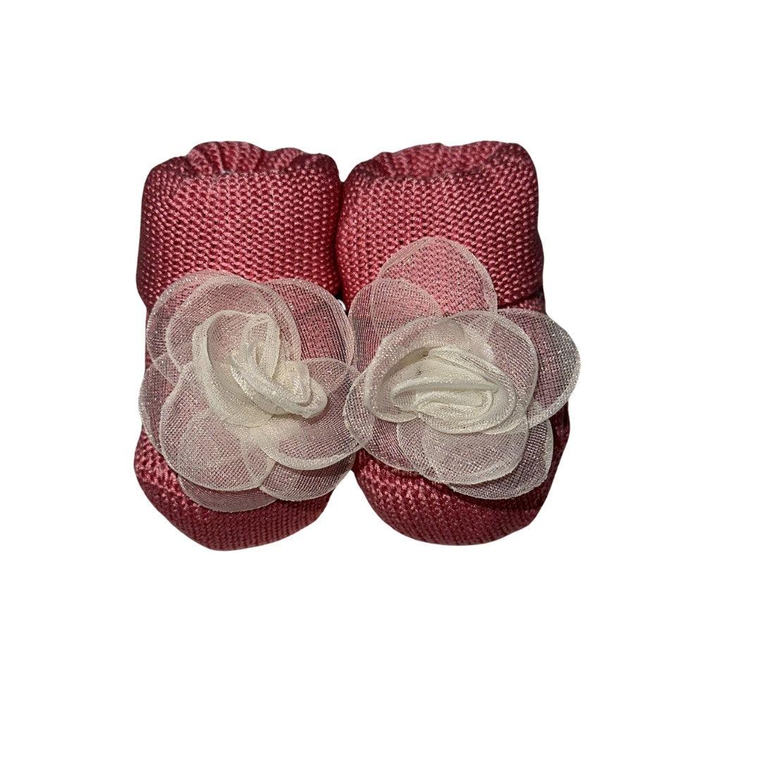 scarpette neonato coccoli rosa con fiore bianco - Baby Shop Store