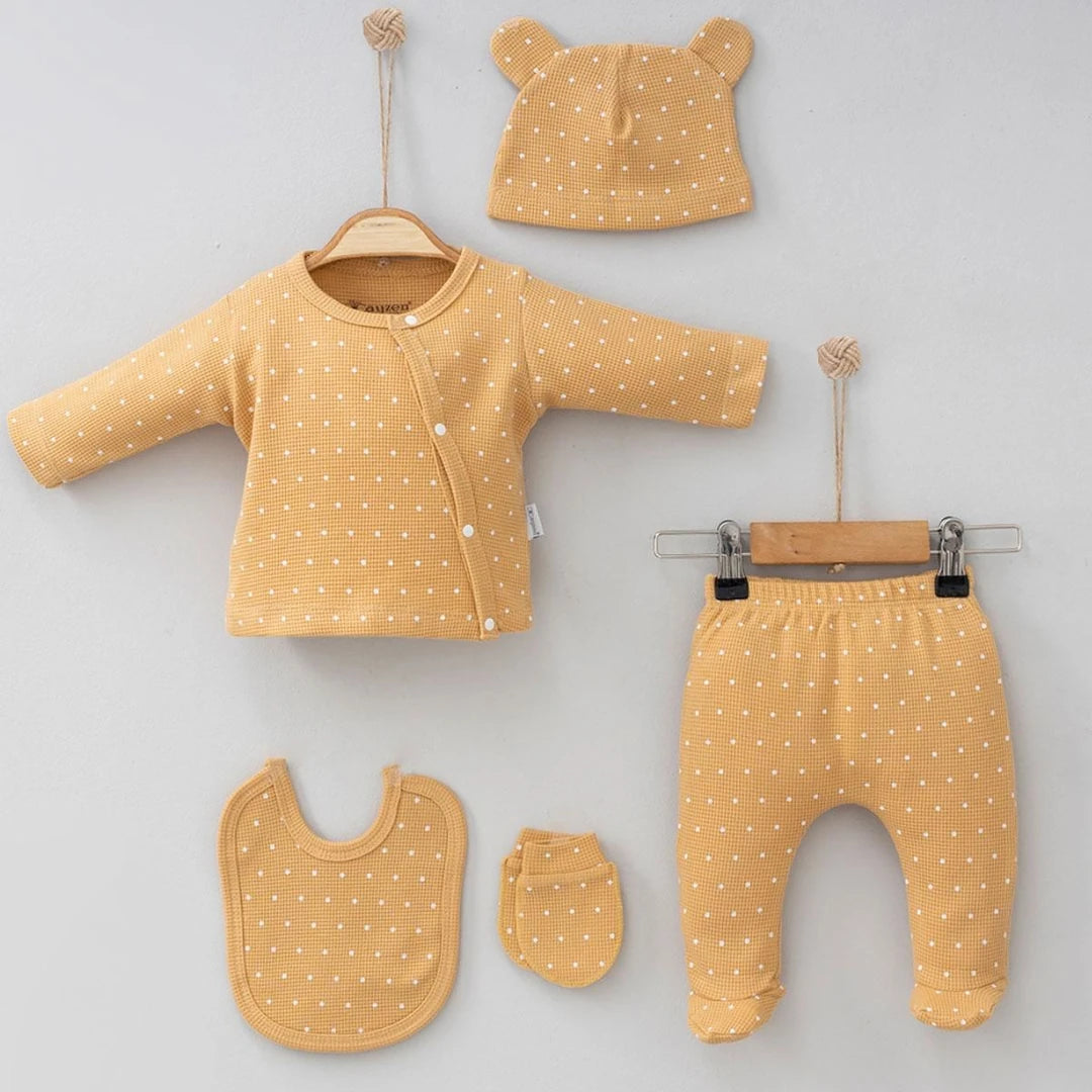 Set Nascita Neutro 5 pezzi Giallo con Pois Bimbo/Bimba