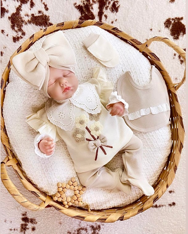 Set Caldo Cotone Neonata/ Bimba Vintage 5 pezzi Beige