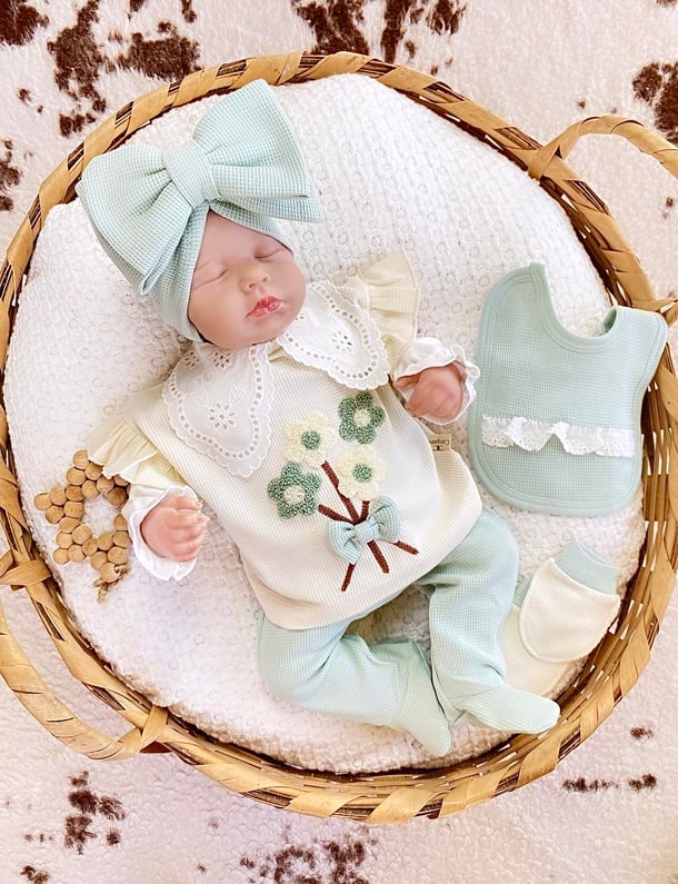 Set Caldo Cotone Vintage 5pz 0-3 mesi Bimba/neonata azzurro