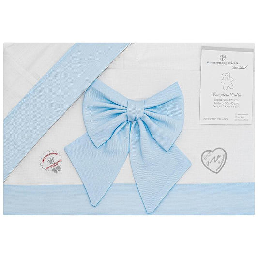 LENZUOLO 3 PZ BABYCULLA RICAMATO CON FIOCCO AZZURRO