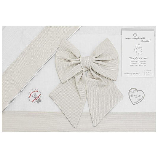 LENZUOLO 3 PZ BABYCULLA RICAMATO CON FIOCCO BEIGE