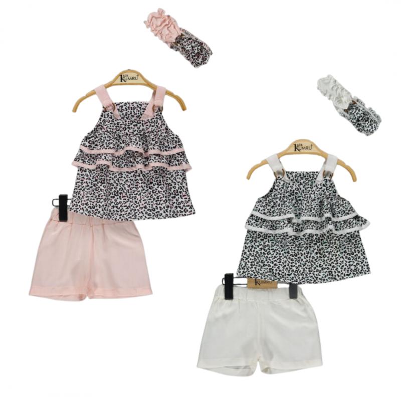 Set Estivo Bambina con Top Leopardato e Shorts Coordinati