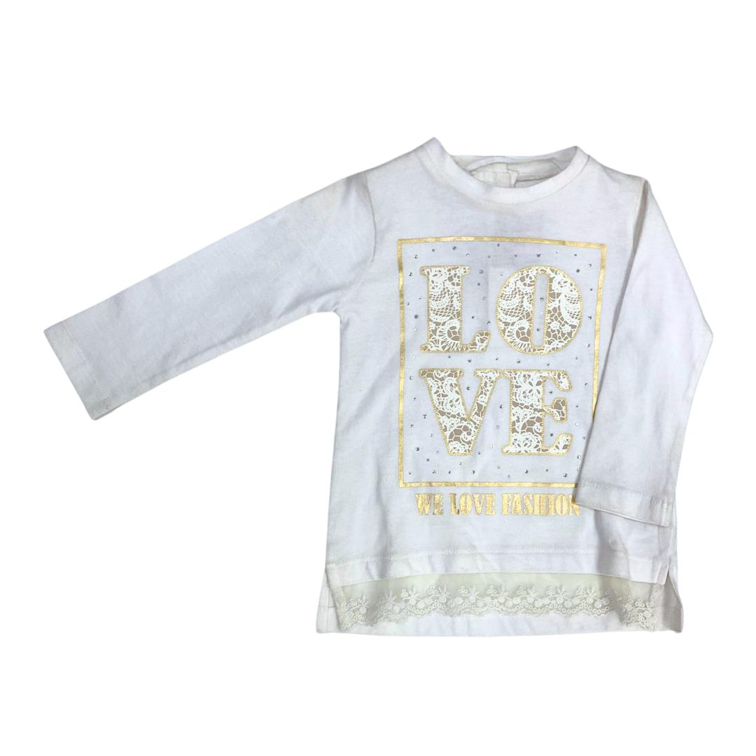Maglietta Bambina Bianca a Maniche Lunghe con Stampa Love