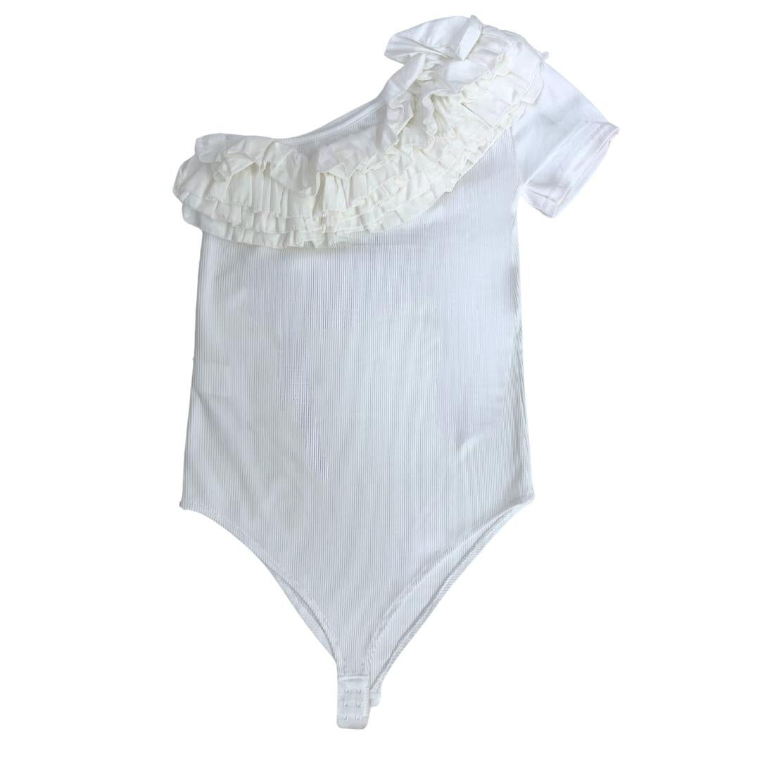 Maglietta Body bimba monospalla bianco con volant