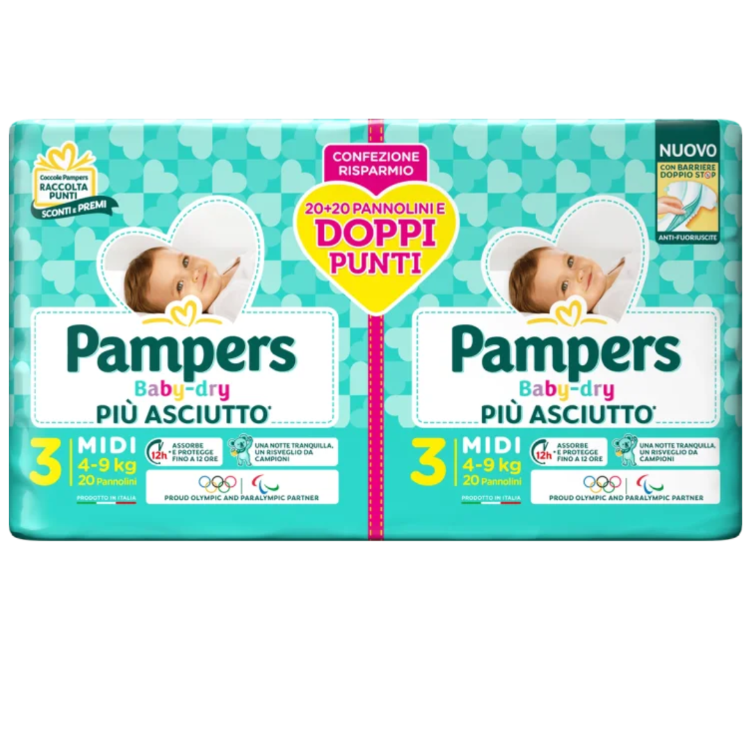 Pannolini Pampers Baby Dry 3., Pacco doppio 40pz