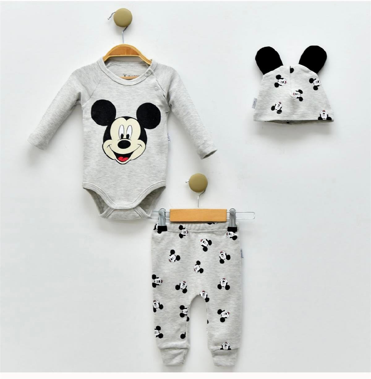 Set Neonato/ Bimbo Mickey Mouse 3 Pezzi in Cotone Grigio