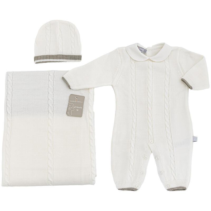 SET CORREDINO PRIMA NASCITA 3 PEZZI PANNA