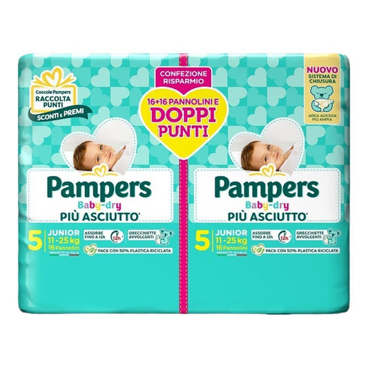 Pannolini Pampers Baby-dry 5. pacco doppio 32pz - Baby Shop Store