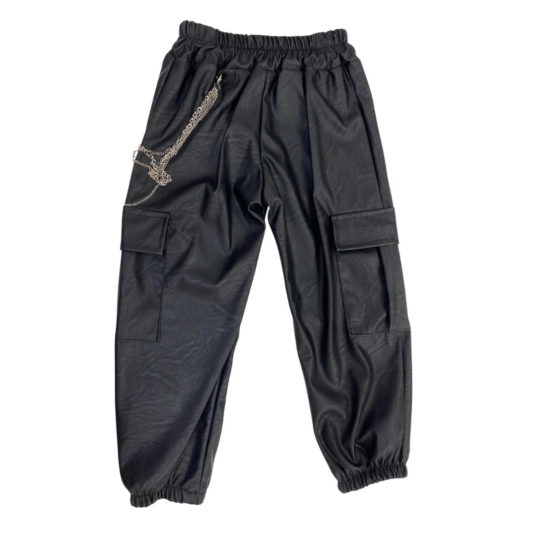 Pantalone cargo nero in pelle Bimba