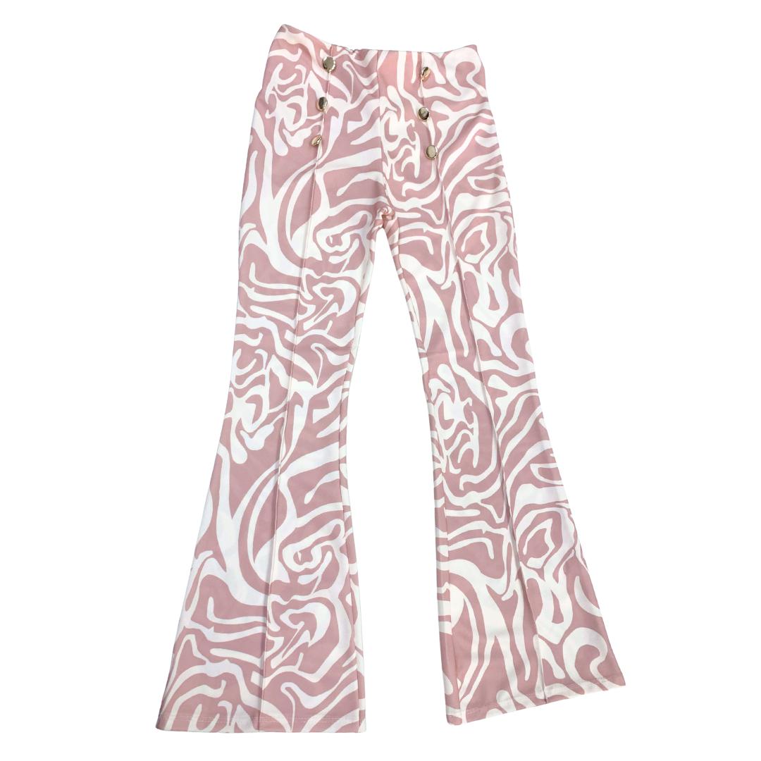 Pantaloni a Zampa Bambina con Fantasia Rosa