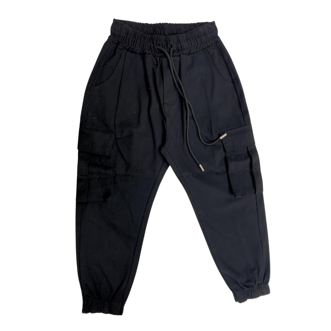 Pantaloni Bimbo Cargo Neri con Tasche Laterali