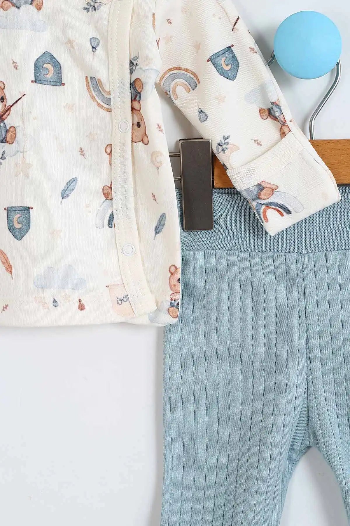 Set Neonato/ Bimbo "Orsetto Arcobaleno" Azzurro in Cotone