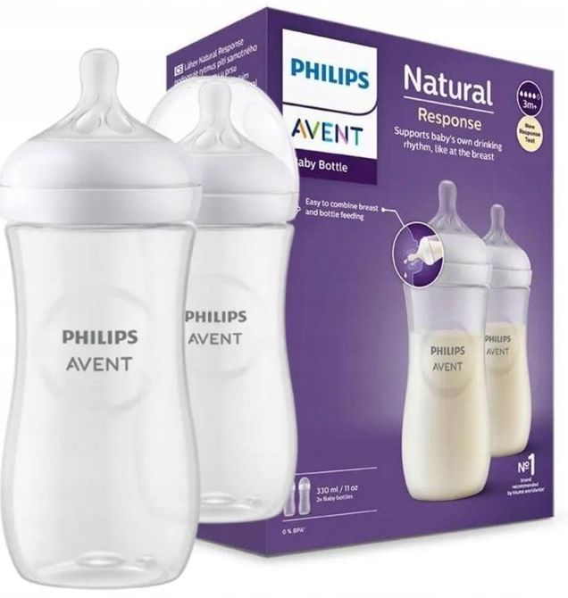 Biberon avent natural response 330mlx2  3m+