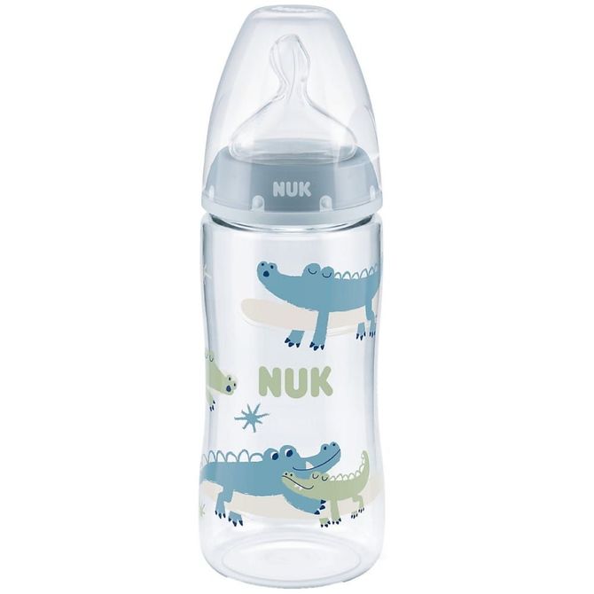 Biberon Nuk 300ml con indicatore di temperatura 6-18mesi grigio Coccodrillo