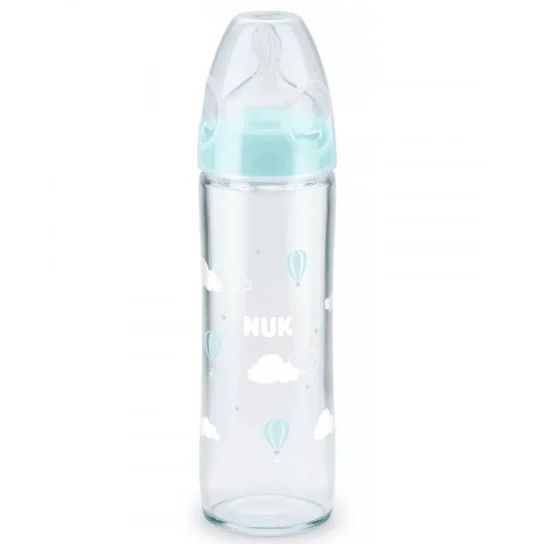 Biberon in vetro Nuk 240ml 0-6 mesi mongolfiere azzurre