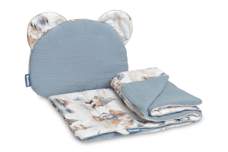 Set Cuscino e Copertina Iin Mussola per baby culla Vari Colori