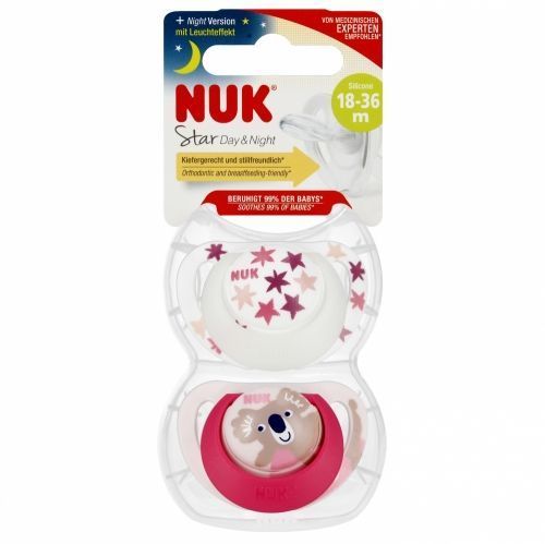 Ciucci Nuk star day & night silicone  18-36m 2Pz bianco-fucsia