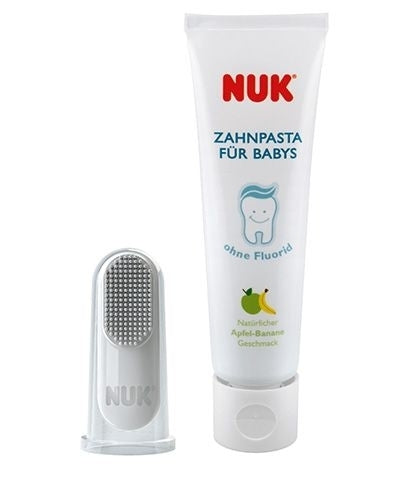 Set  Nuk spazzolino in silicone manuale +dentifricio 3-12mesi