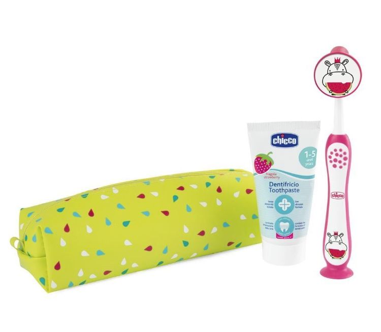 Set dentifricio+ spazzolino rosa  chicco con pochette 3-6anni