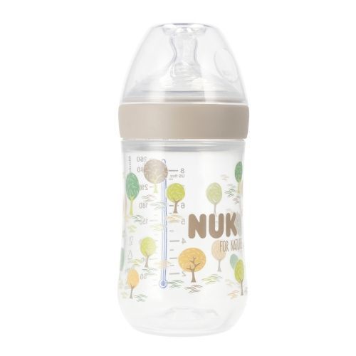 Biberon nuk 260ml beige natural sense con indicatore di temperatura  0+