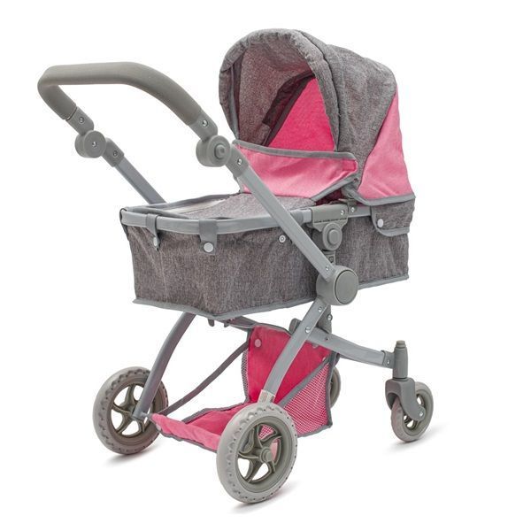 Carrozzina per bambole 2in1 grigio-rosa