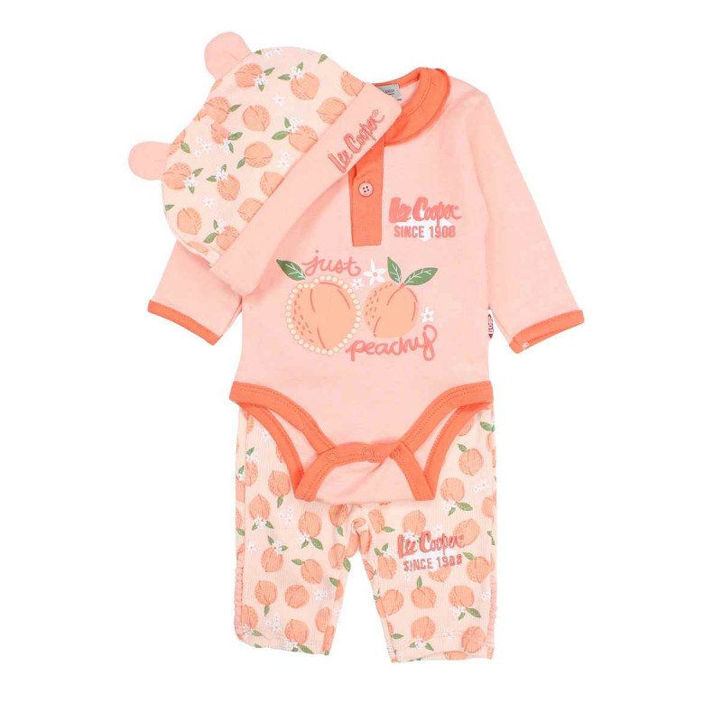 Conjunto de invierno de 3 piezas para niña, pantalón, body y gorro.