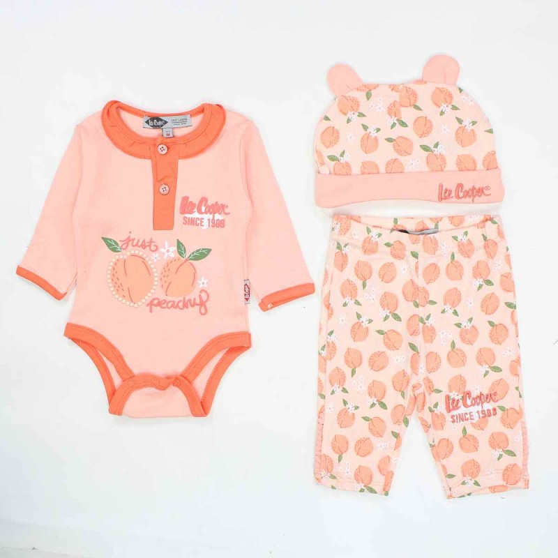 Conjunto de invierno de 3 piezas para niña, pantalón, body y gorro.