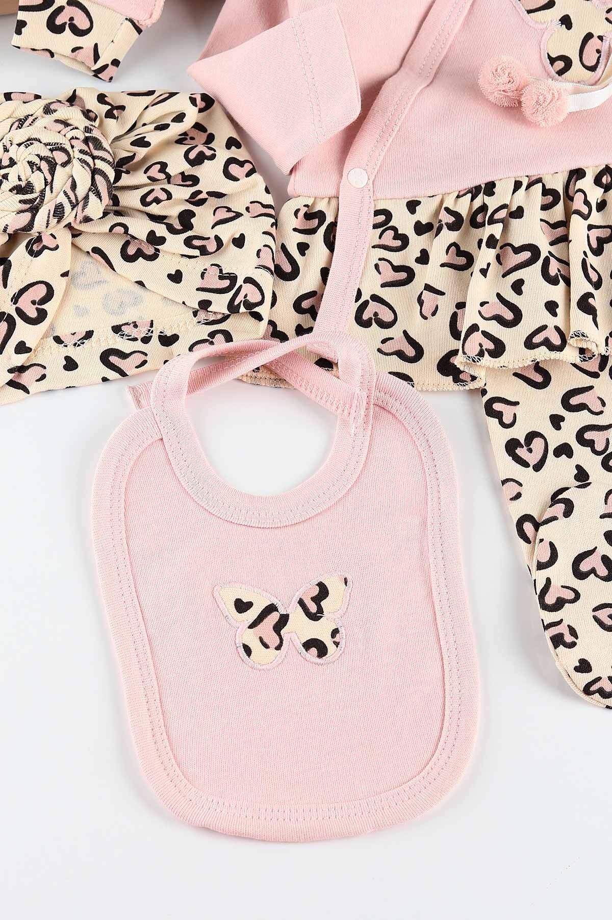 Set Neonata/ Bimba 5 pezzi Cotone Leopardato "Butterfly Chic" Rosa