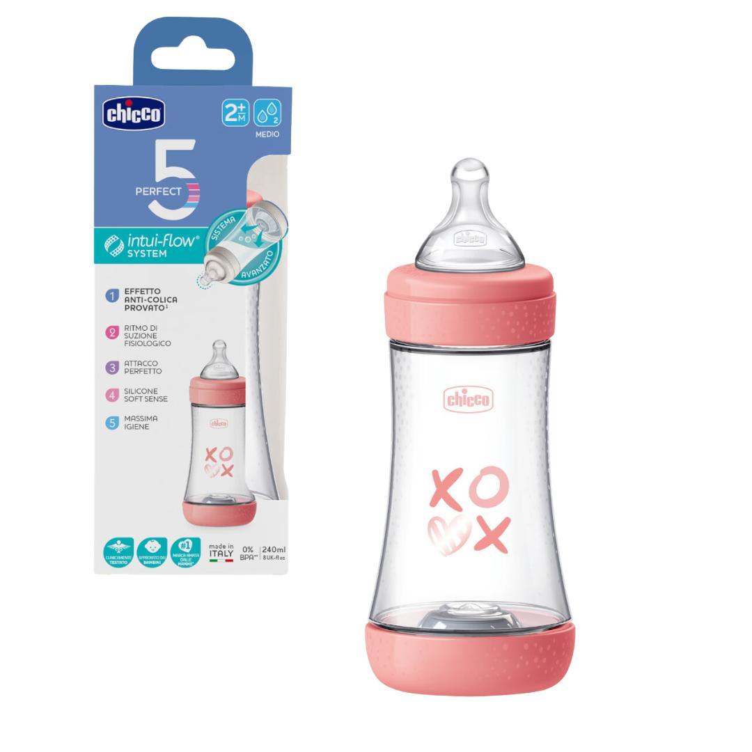 Biberon perfect5 rosa 240ml in silicone 2 fori - Baby Shop Store