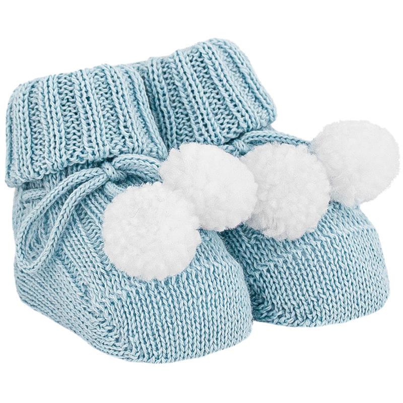 scarpette caldo cotone Coccoli azzurre ponpon Lana