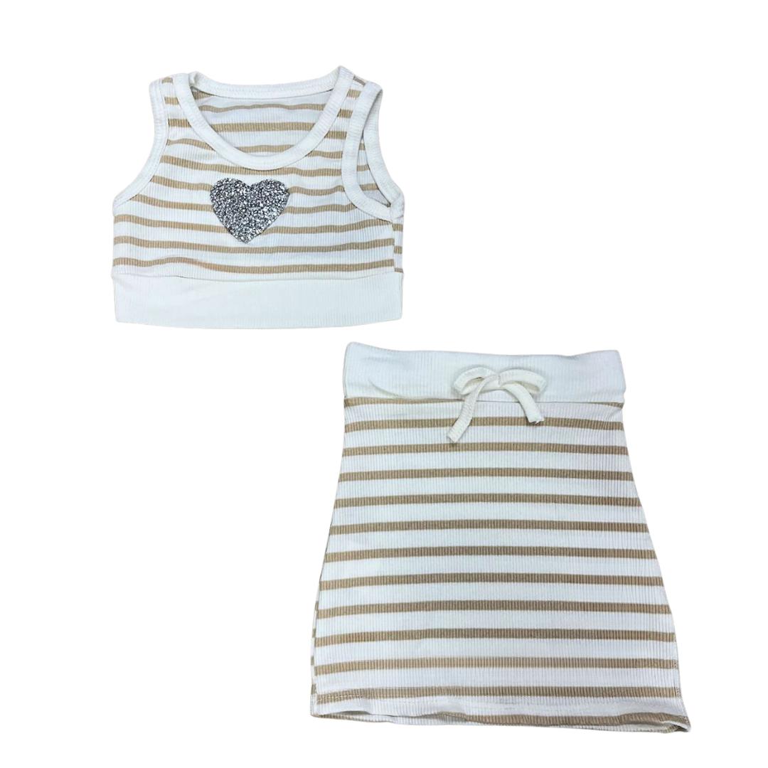 Set Estivo Bambina a Righe con Top e Gonna Coordinata