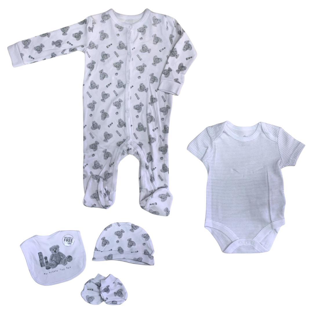 Set 5 pezzi neutro orsetti bianco/grigio - Baby Shop Store