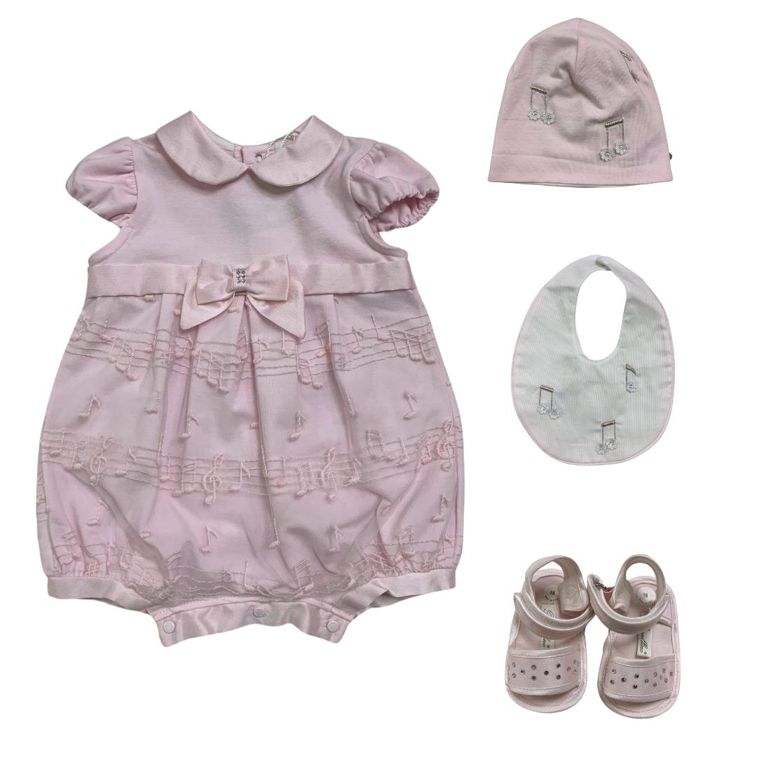 Set Neonata/ Bimba Rosa con Note Musicali Barcellino 4 pezzi