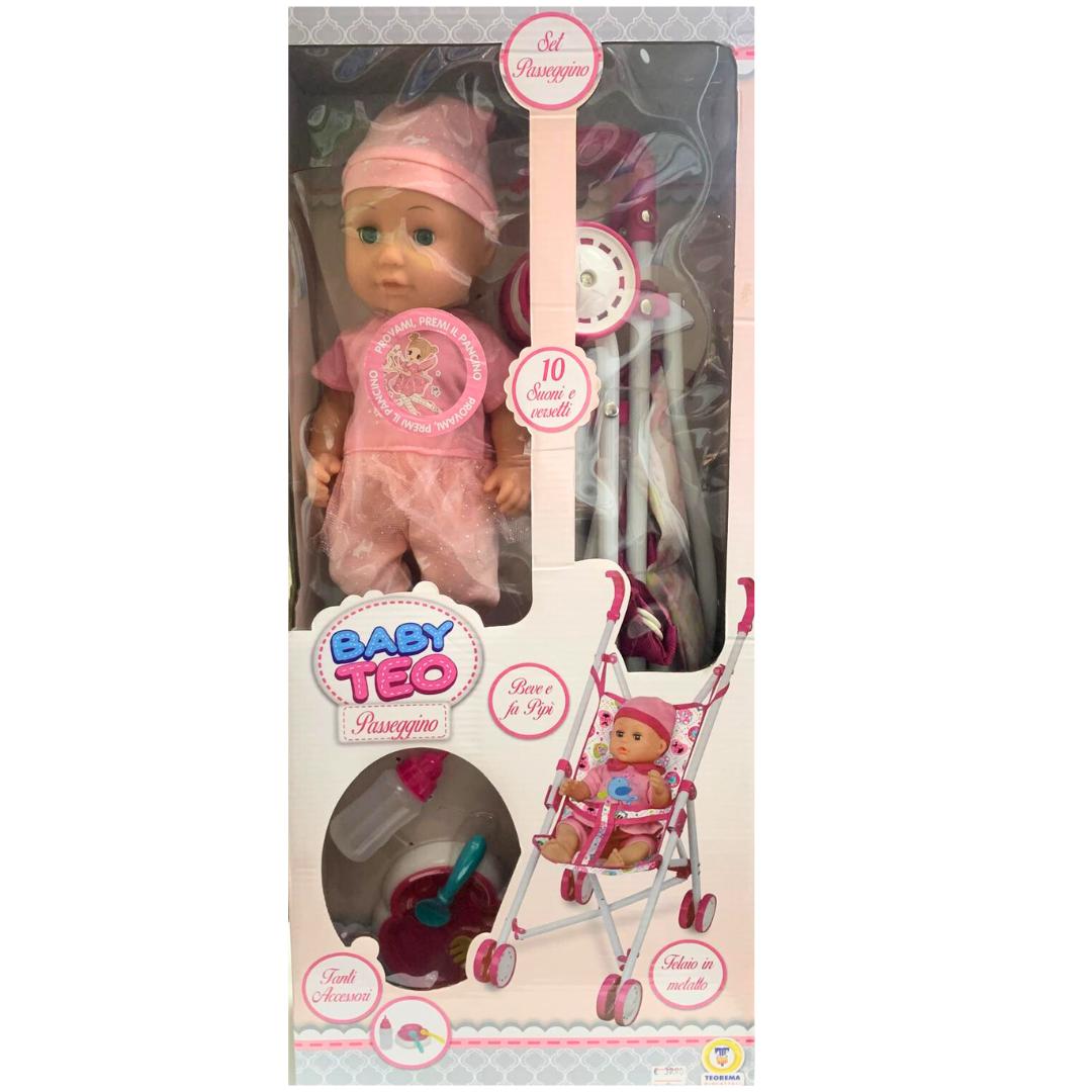 set de cochecito y muñeca bebe teo