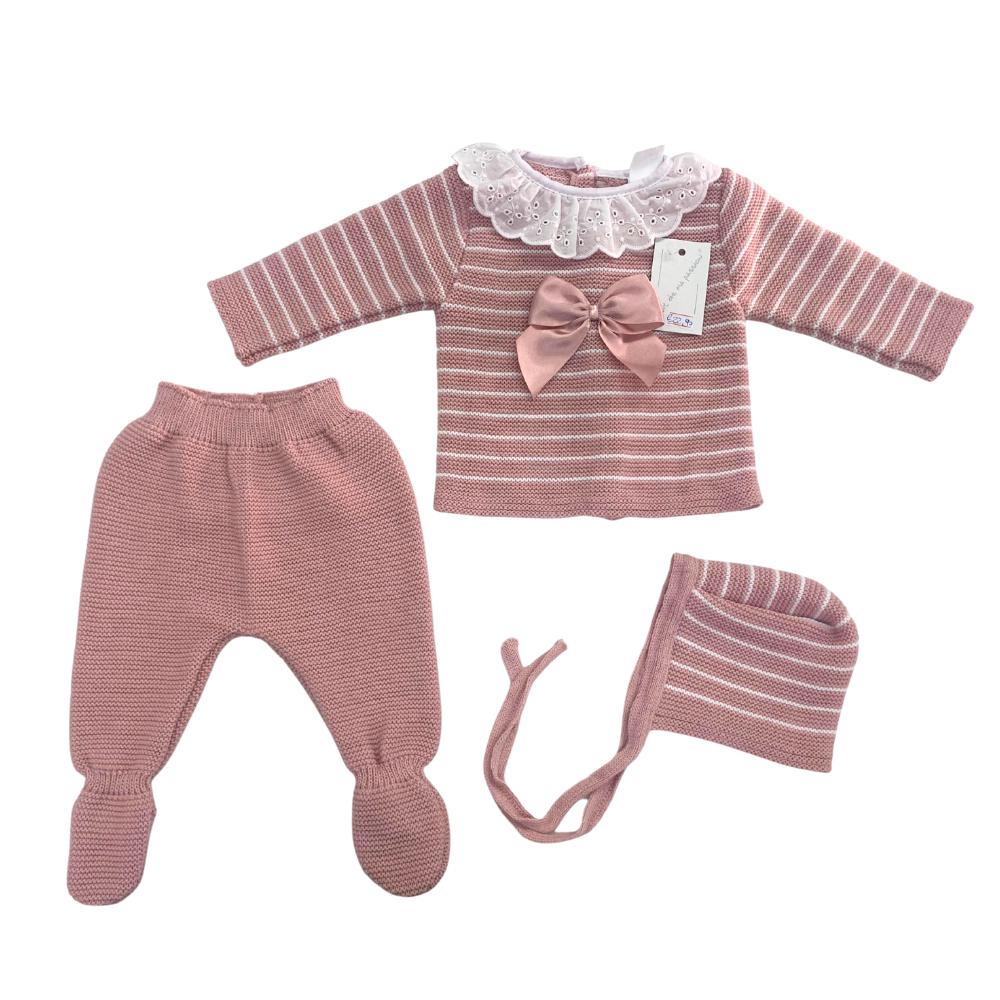 Set In lana Bimba Rosa Scuro Con fiocco