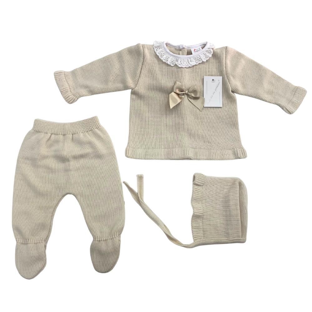 Set Neonata In Lana Beige con Fiocco