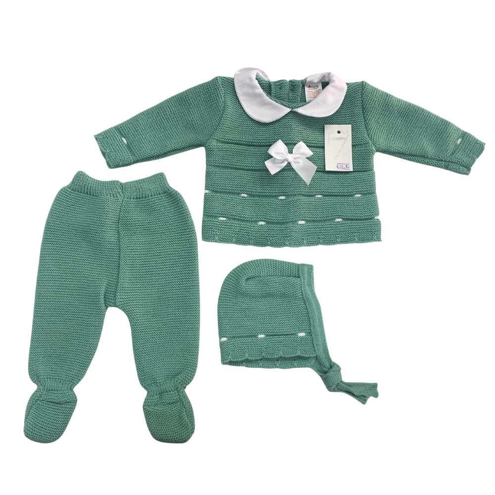 Set Neonata in Lana Verde con Cappellino