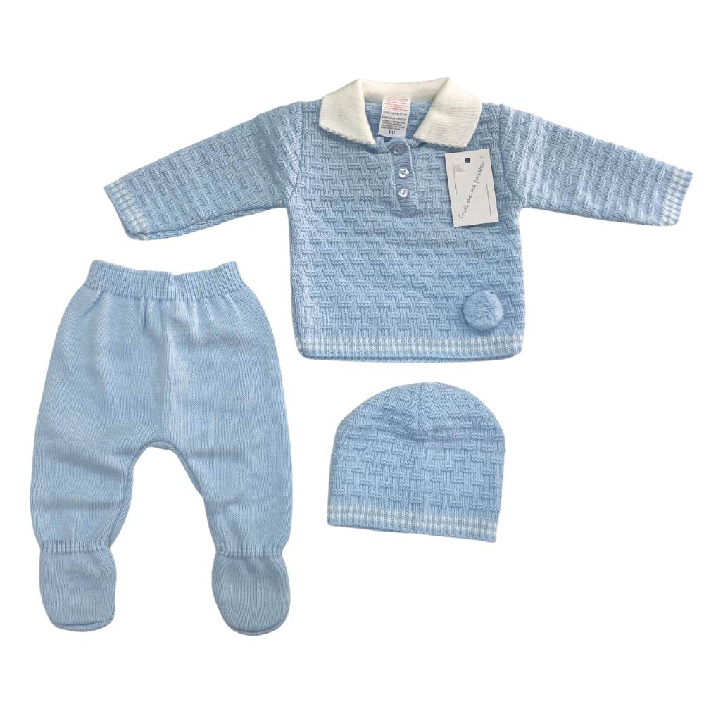 Set Neonato in Lana azzurro pon pon