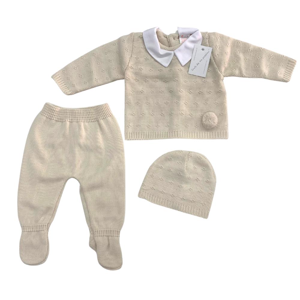 Set Neonato in Lana Beige pon pon