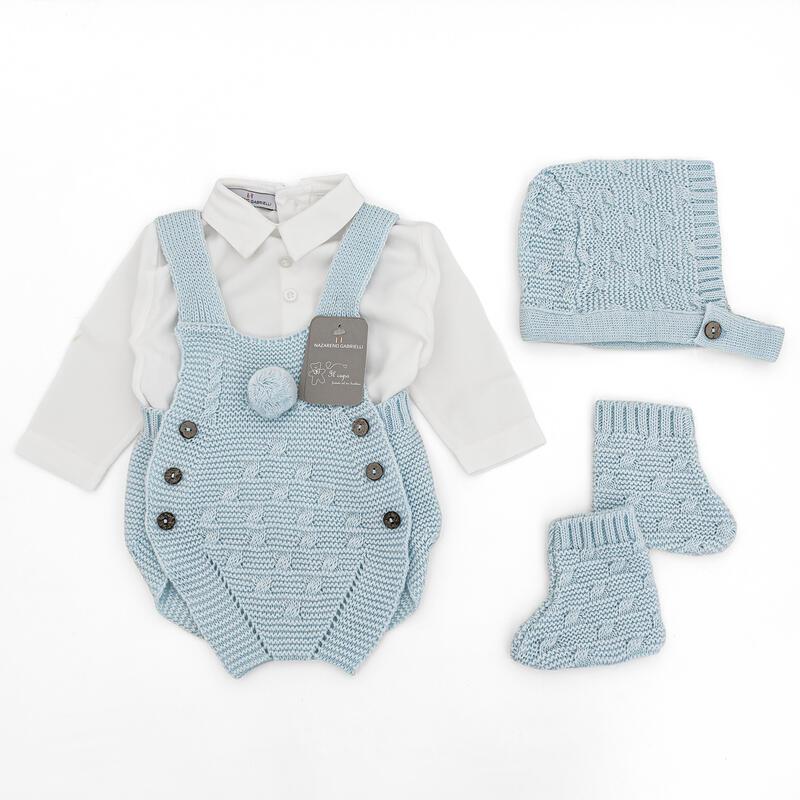 Set Pagliaccetto in Lana Smacchinato Azzurro Bimbo