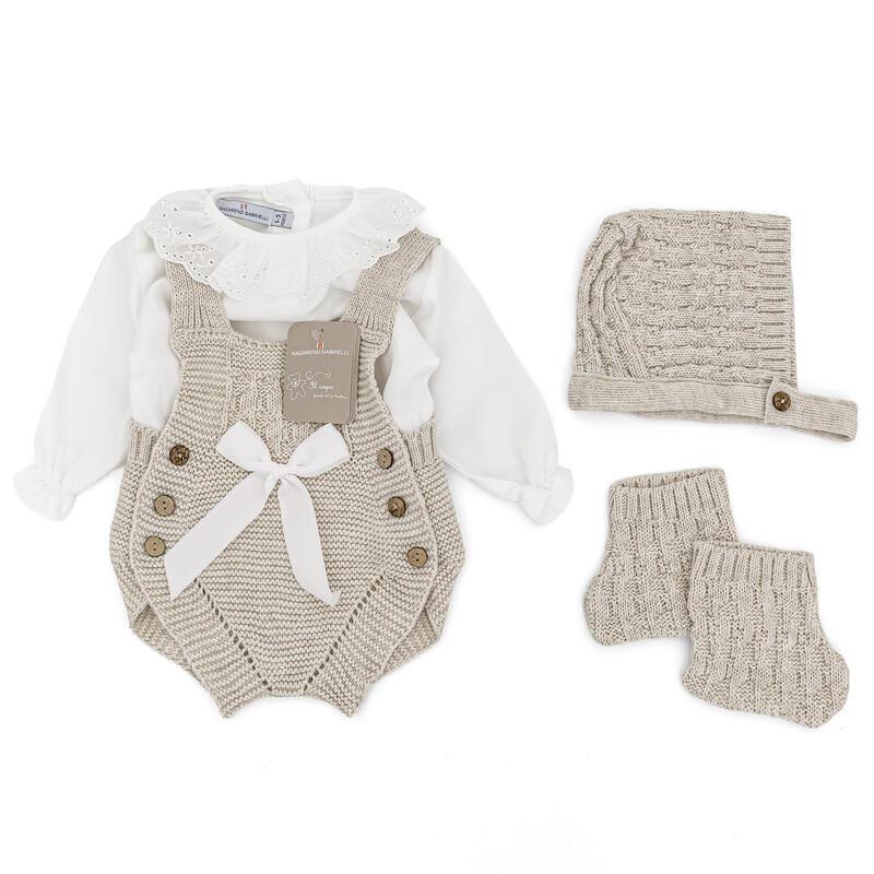 Set Pagliaccetto In lana Smacchinato Beige Bimba