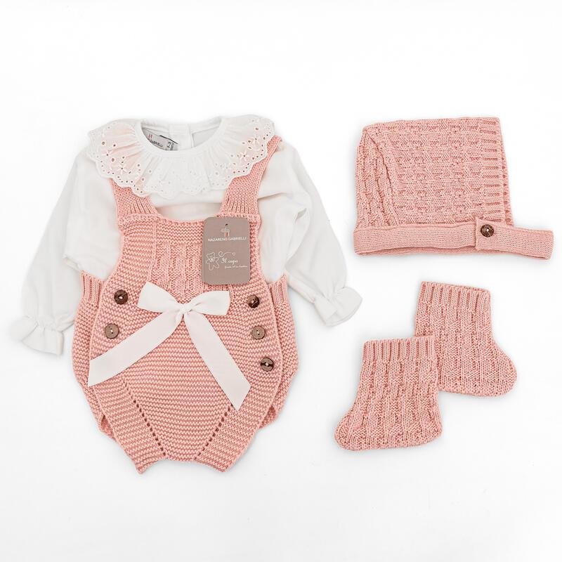 Set pagliaccetto In Lana Smacchinato Rosa Fiocco