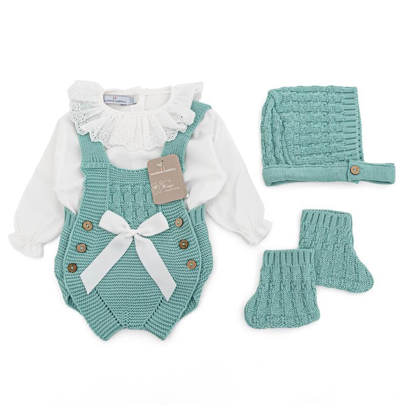 Set Pagliaccetto in Lana Smacchinato Verde Bimba