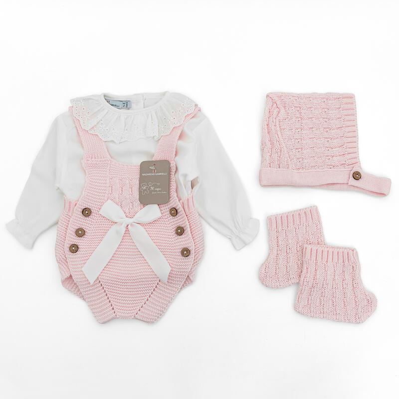 Set pagliaccetto Rosa Lana Smacchinato Fiocco