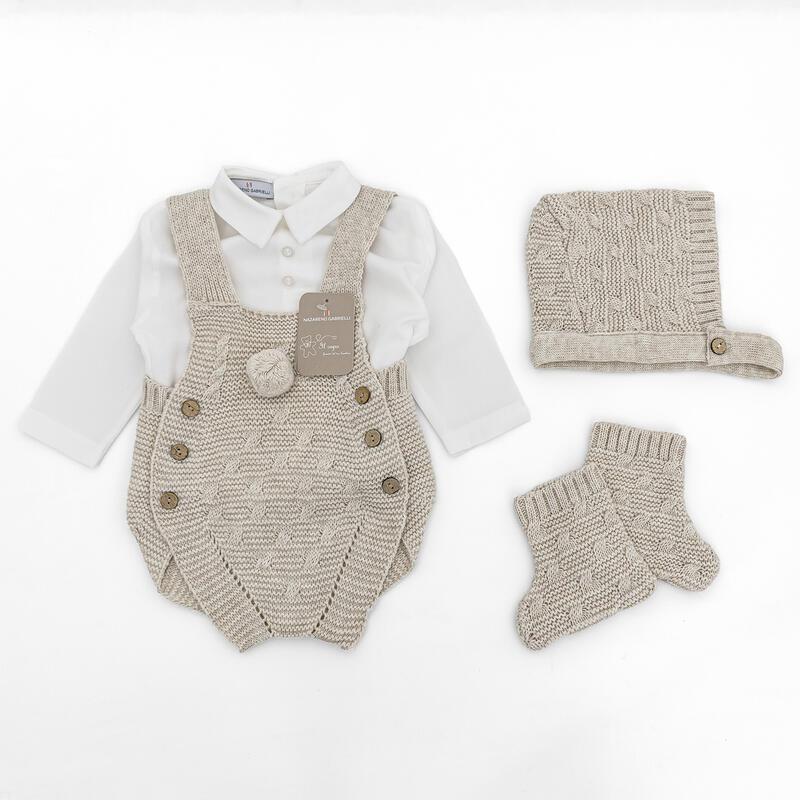 Set Paglieccetto in Lana Smacchinato Beige Bimbo